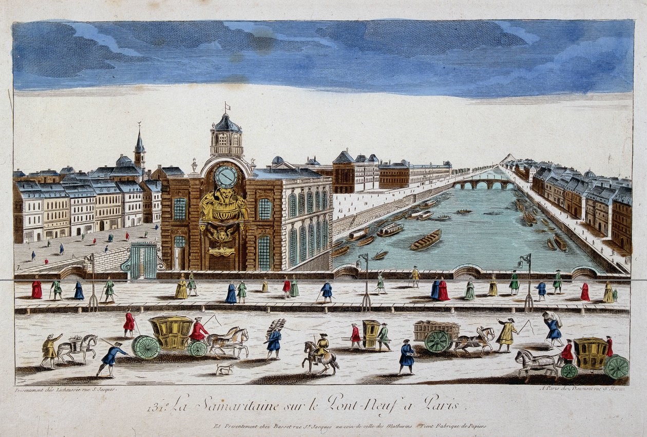 La Samaritaine (pompe à eau) sur le Pont Neuf à Paris - vue optique - French School