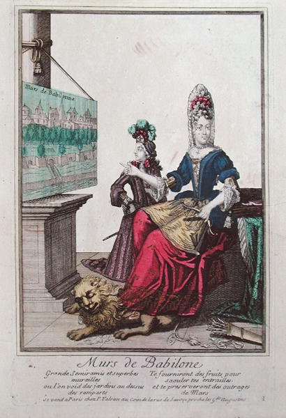 Dame montrant une image de Sémiramis et les Jardins suspendus de Babylone - French School