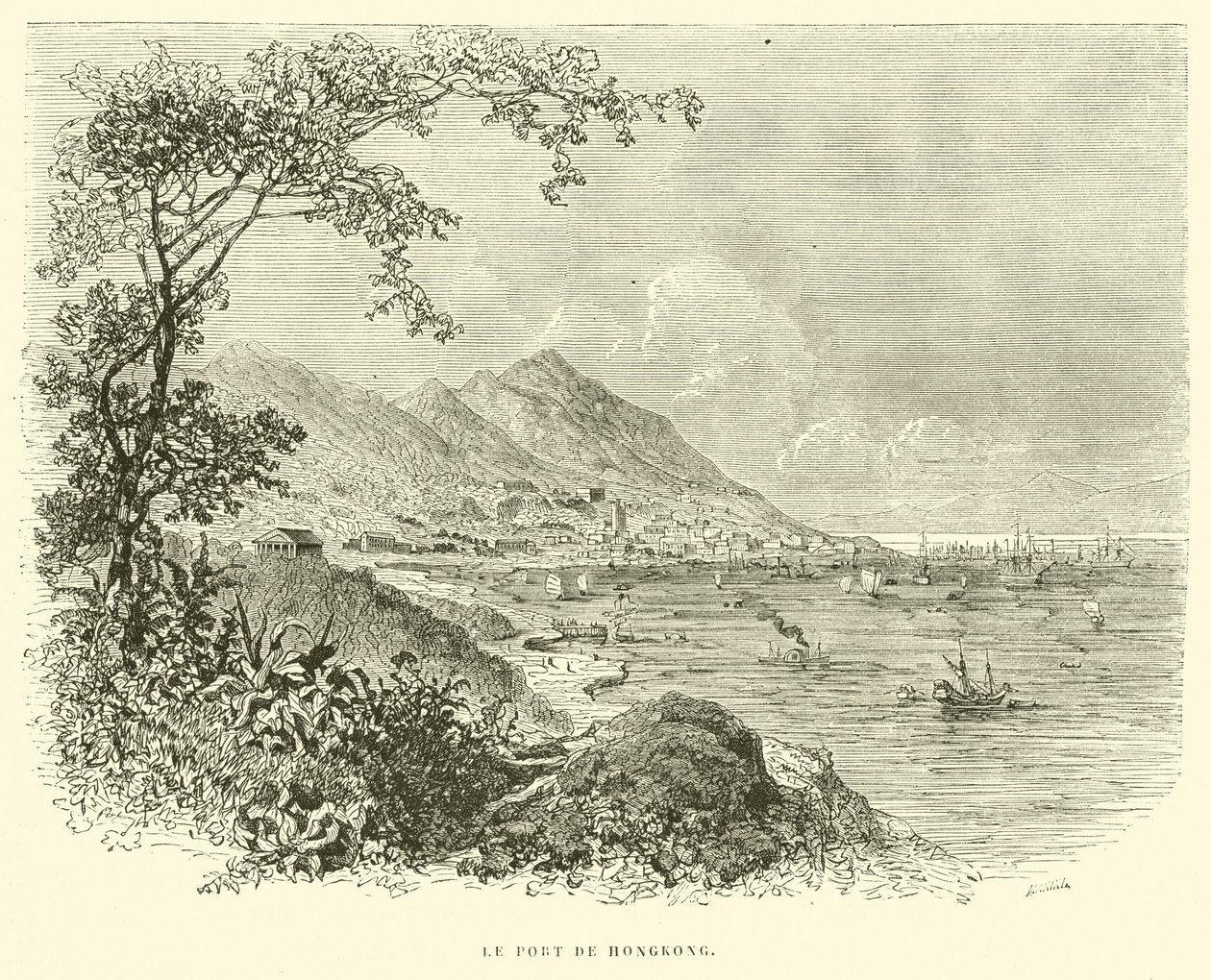Le Port de Hongkong (gravure) - French School