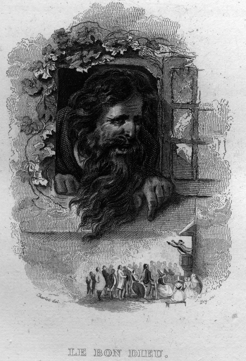 Le bon dieu Chanson de Béranger dans "Œuvres complètes" (1834) de Pierre Jean de Béranger (1780-1857), poète et chansonnier français. - French School