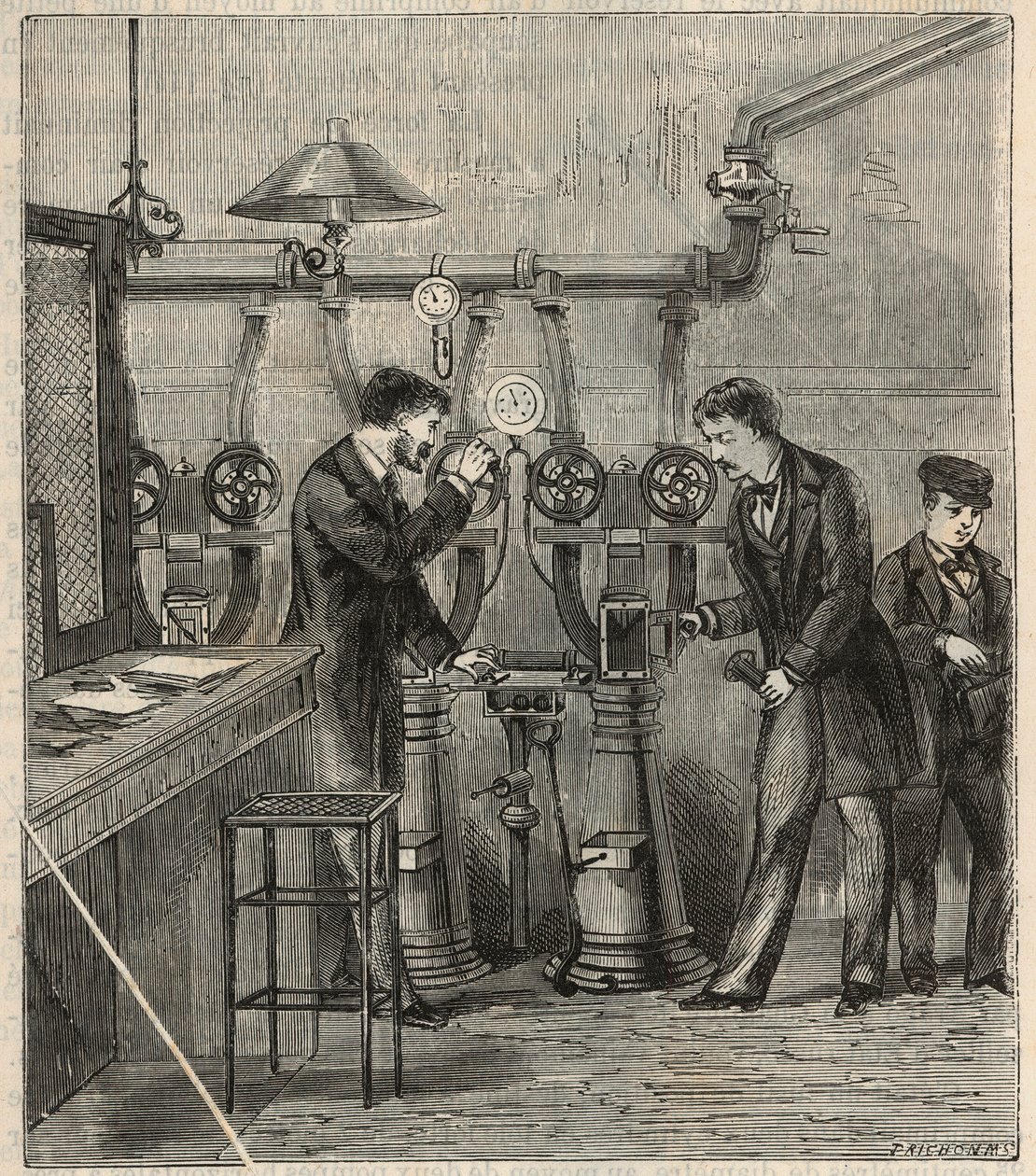 Le bureau de la poste pneumatique à Paris - Poste pneumatique ou courrier pneumatique à Paris - Gravure dans « Sciences mises à la portée de tous - physique et chimie populaires » par Alexis Clerc - Fin 19ème siècle - Collection privée - French School