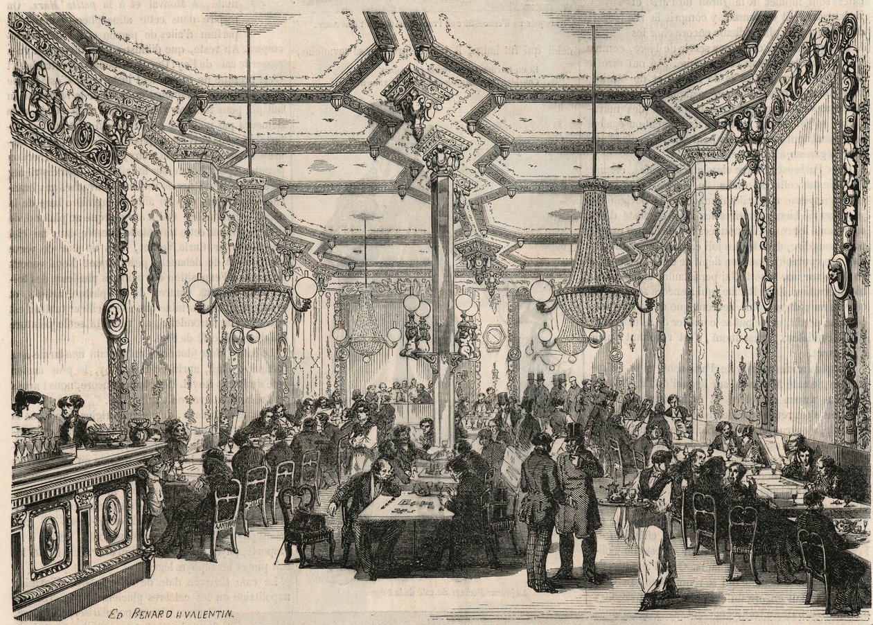 Le café Pierron à Paris au XIXe siècle - Gravure dans « Tableau-de-Paris » par Edmond Texier 1852 - French School