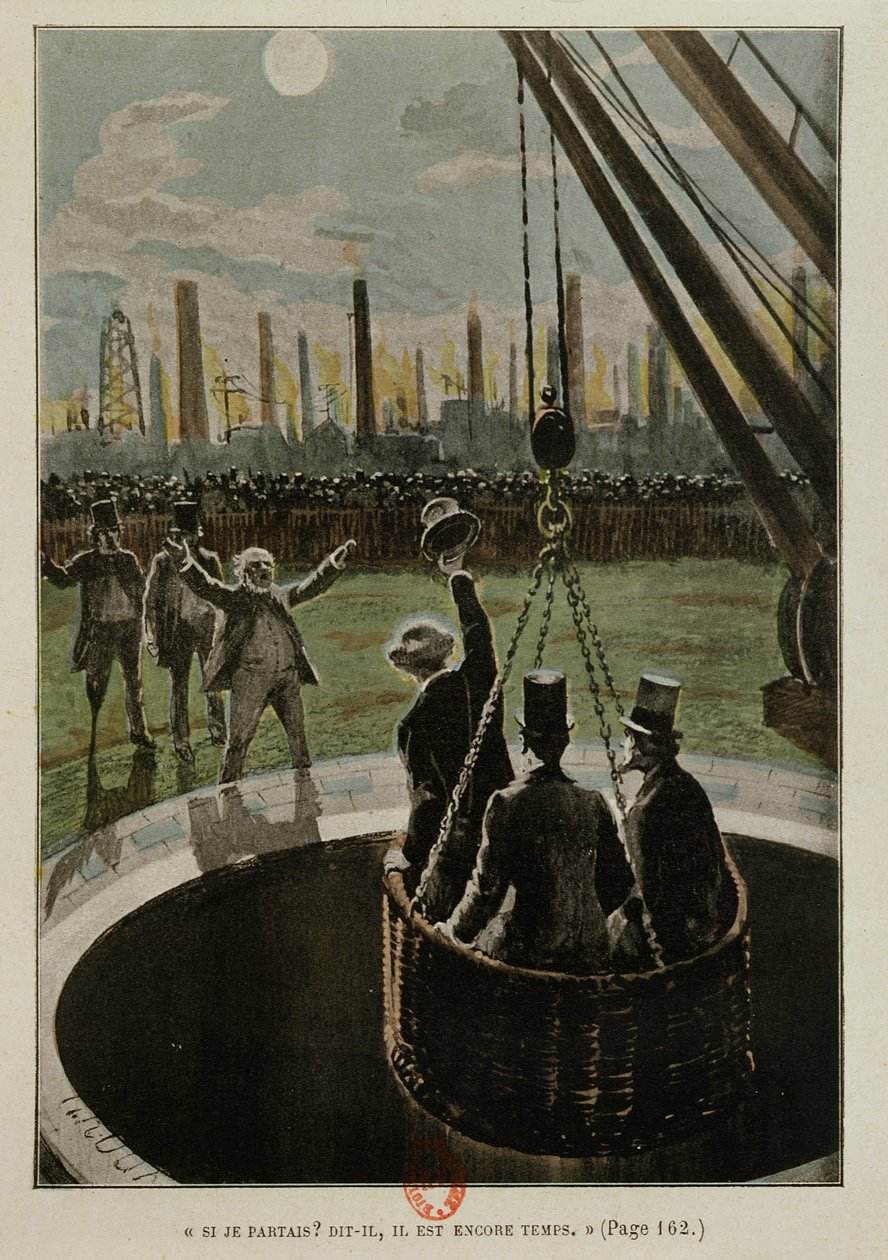 Départ pour la Lune, de De la Terre à la Lune par Jules Verne (1828-1905) publié en 1865 - French School
