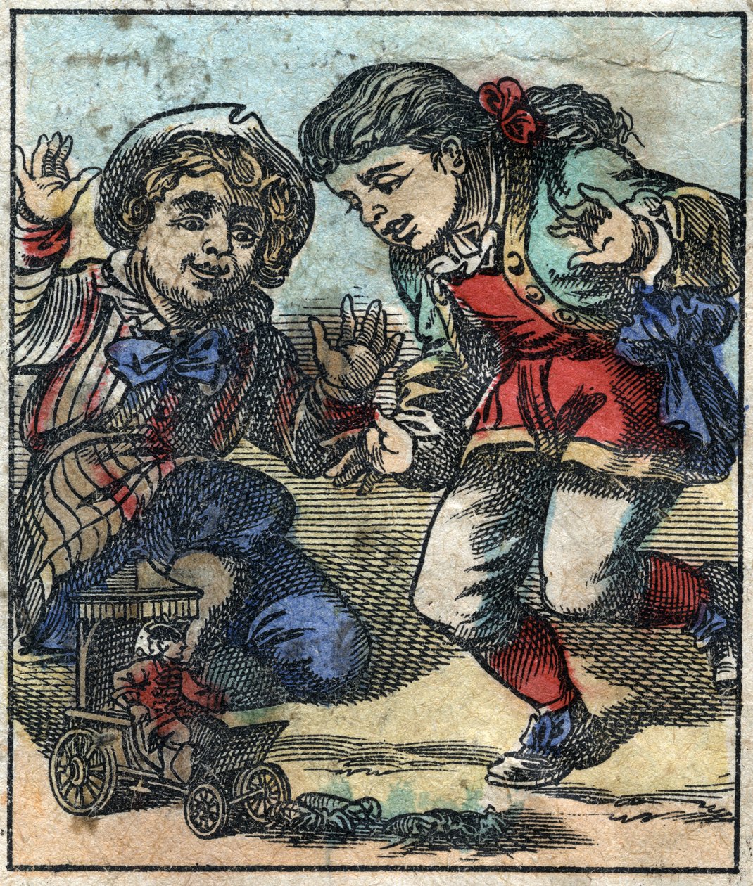 Lemuel Gulliver est utilisé comme jouet par les enfants géants de Brobdingnag. Illustration pour "Les Voyages de Gulliver" de Jonathan Swift (1667-1745). Imagerie d