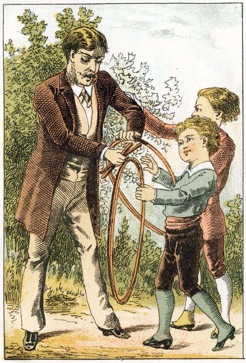 Léon et Lucien ont bien appris à lire et sont devenus de petits savants - leurs parents pour les récompenser leur ont acheté de jolis cerceaux - dans « Alphabet des petits savants », fin 19ème siècle (chromolithographie) - French School