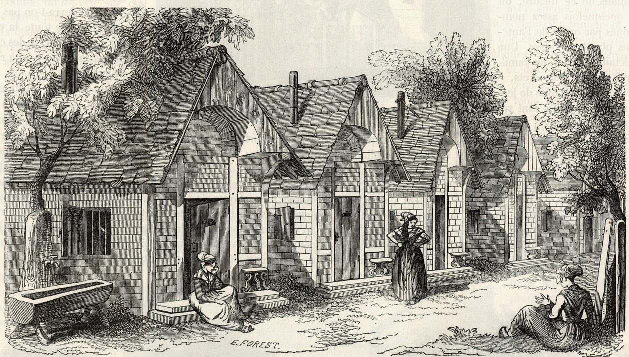Les chalets de la Salpêtrière pour les folles agitées - Gravure dans « Tableau-de-Paris » par Edmond Texier 1852 - French School