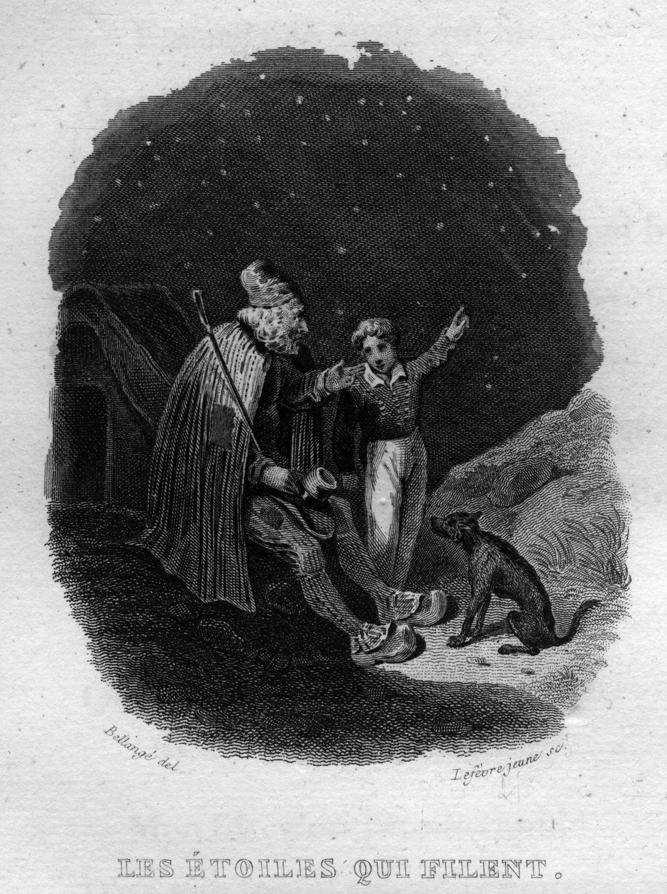 Les étoiles qui filent Chanson de Béranger dans « Œuvres complètes » (1834) de Pierre Jean de Béranger (1780-1857), poète et chansonnier français - French School