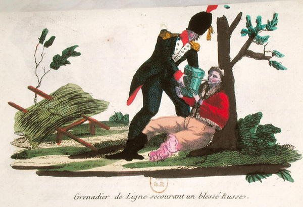 Grenadier de ligne aidant un soldat russe blessé - French School