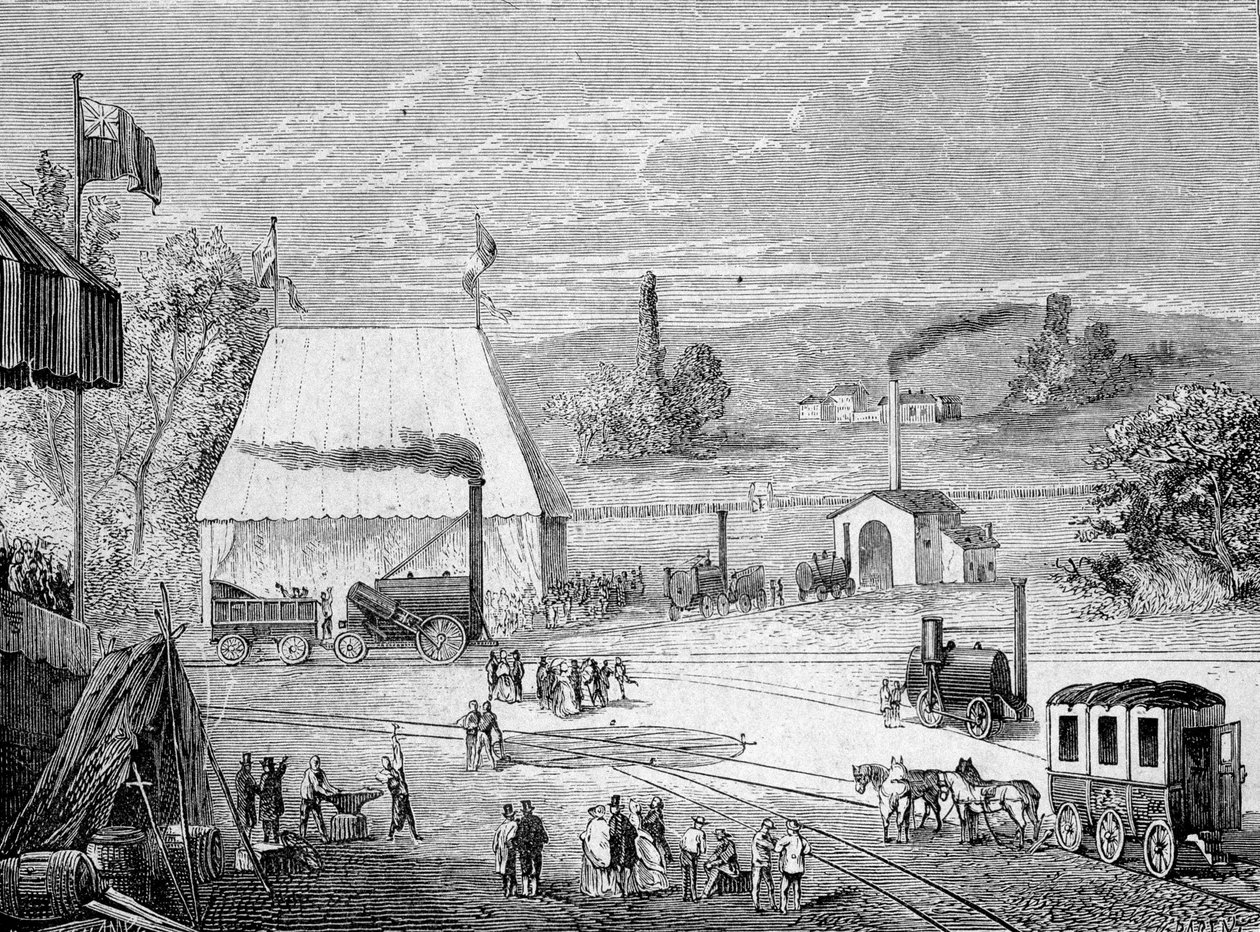 Concours de locomotives tenu à Liverpool, octobre 1829 - dans « Album de la Science; savants illustres; Grandes découvertes » 1896 - French School