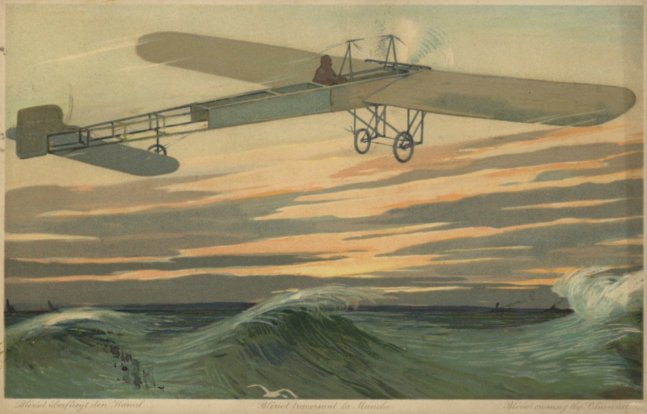 Louis Blériot effectuant la première traversée de la Manche à bord d