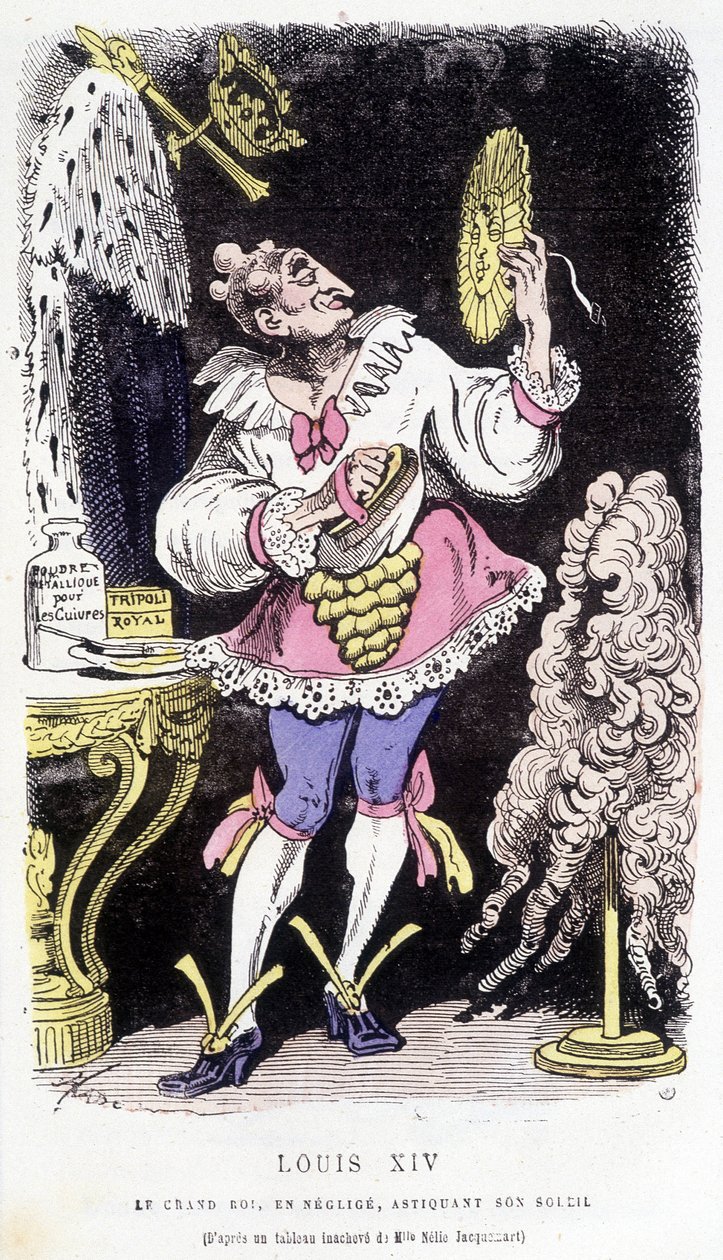 Louis XIV : le grand roi, négligé, astiquant son soleil - dans "Histoire de France Tintamarresque" par Touchatout - French School