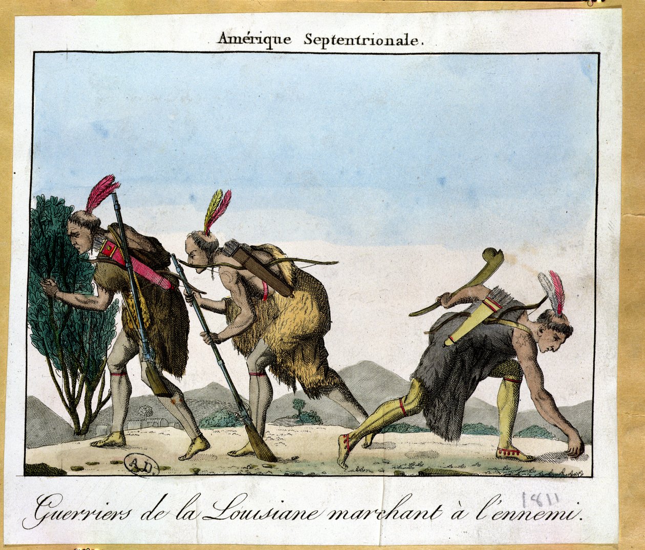 Indiens de Louisiane traquant leur ennemi, vers 1811 - French School