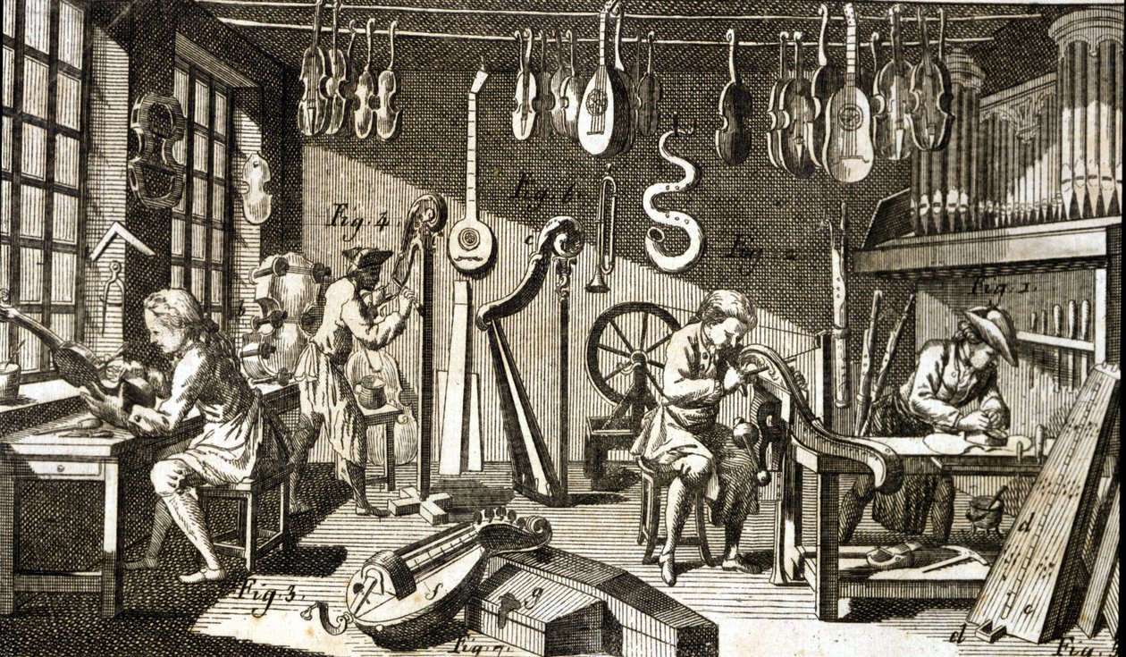 Atelier de luthier. Gravure - dans l
