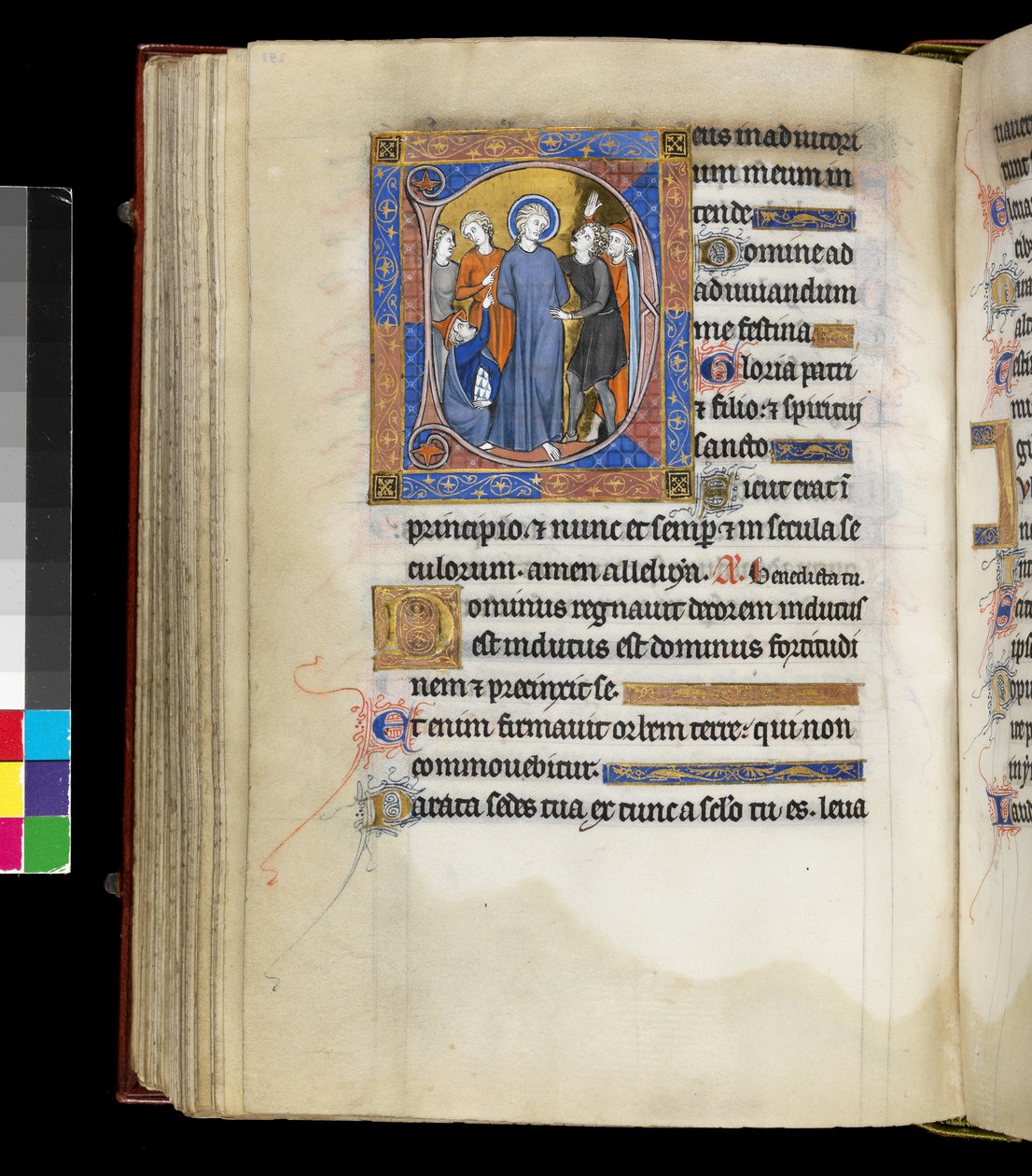 Moquerie du Christ avec Jésus, entouré de bourreaux, dont deux hommes en bonnets juifs, du Psautier et Heures d