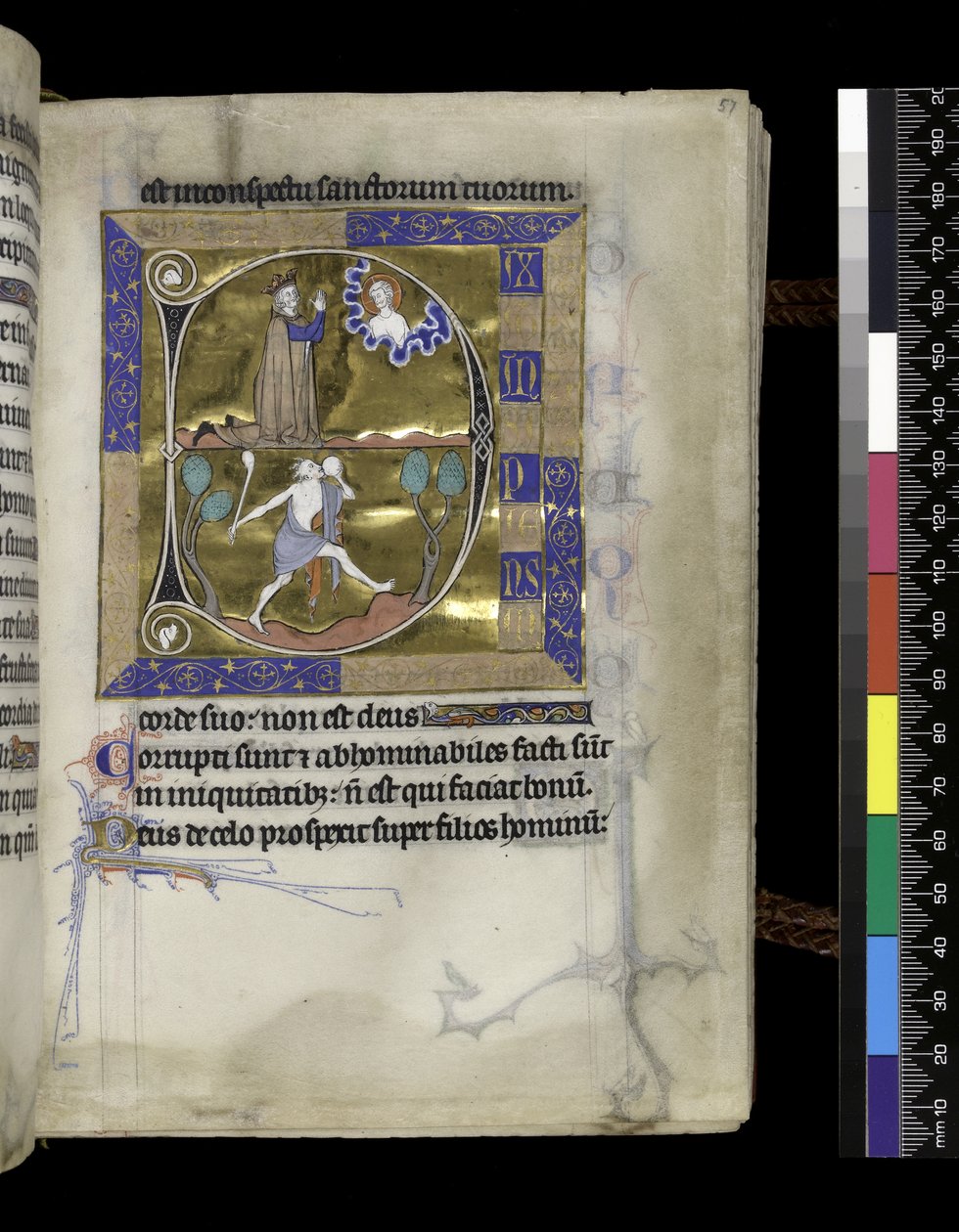MS 300 f.57r, David prie Dieu - French School