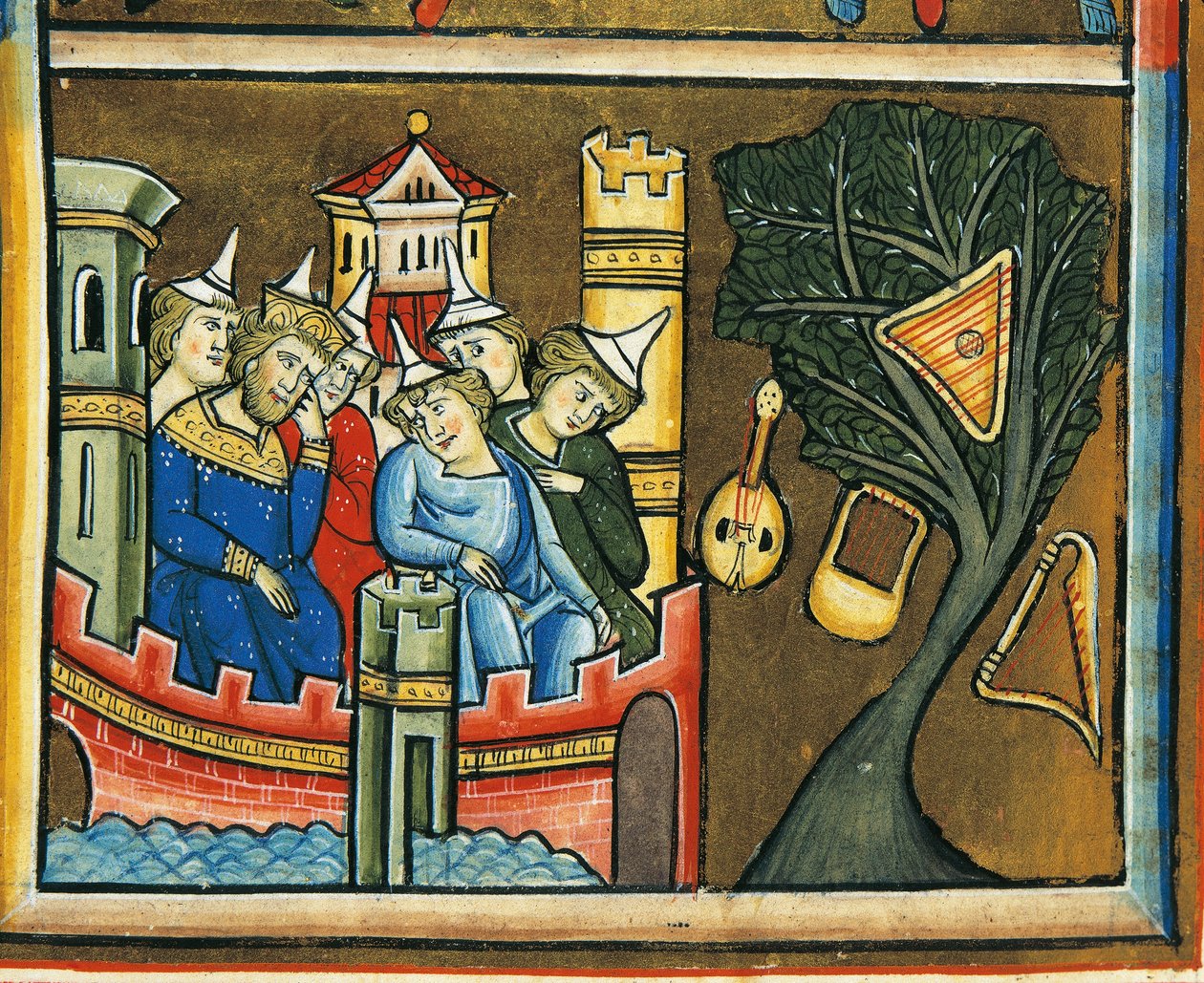 MS CXXXVII fol. 139v, Juifs en deuil à Babylone, du Psautier de Sainte Élisabeth - French School