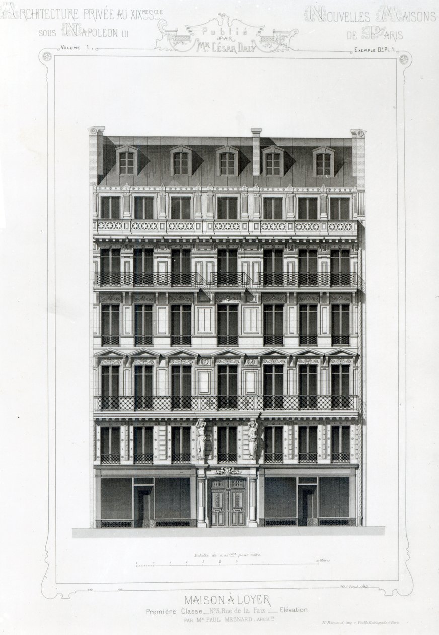 Maison à loyer, No 3 Rue de la Paix, Paris; Architecture Privée au XIXe siècle - French School