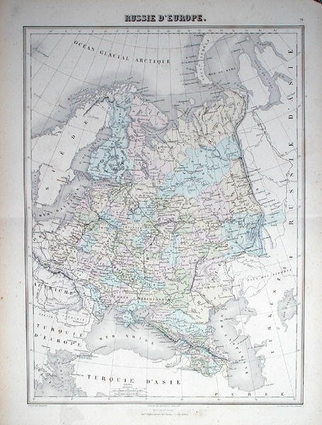 Carte représentant la Russie européenne, c.1840 (gravure en couleur) - French School