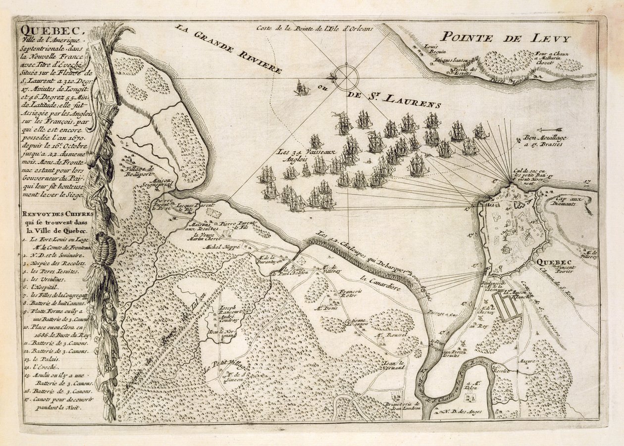 Carte du siège de Québec par la flotte britannique, 1670 - French School
