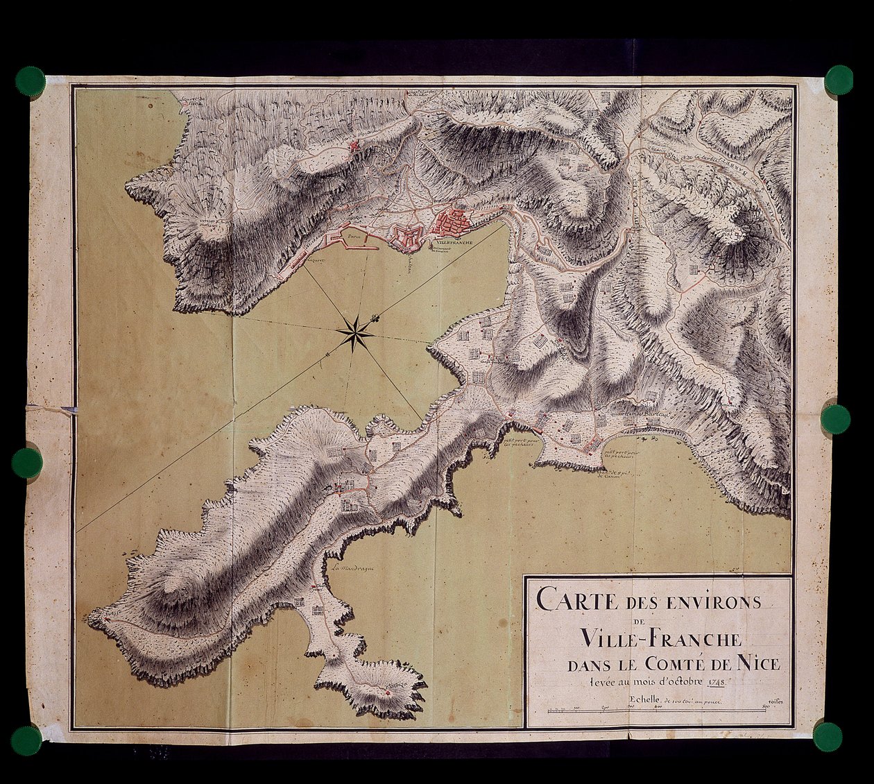 Carte des environs de Villefranche dans le comté de Nice levée en octobre 1748 - French School