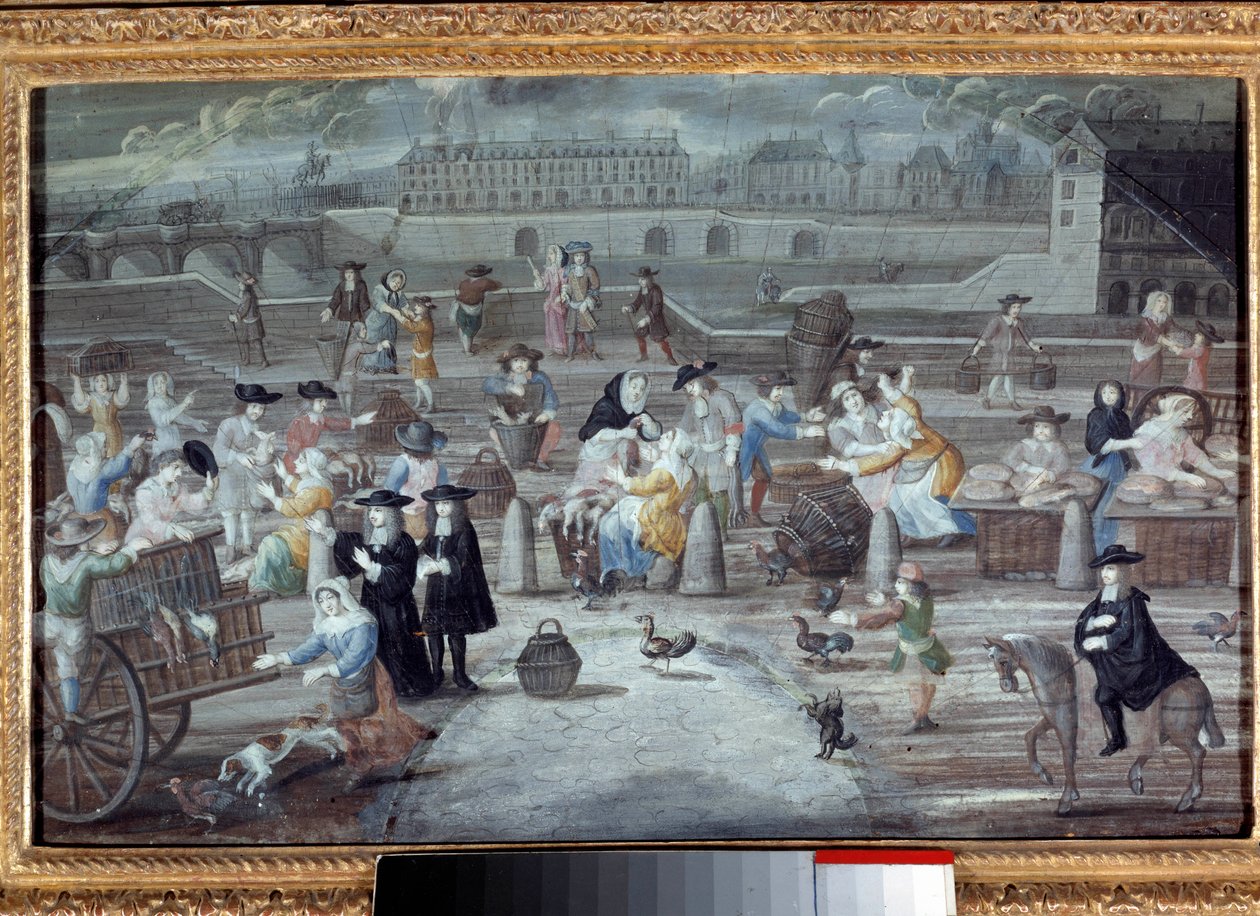 Marché à la volaille et au pain, quai des Grands Augustins à Paris en 1660. Peinture anonyme française - French School