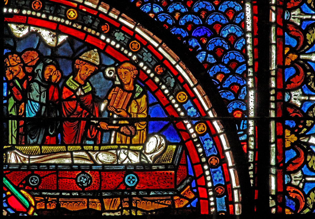 Fenêtre de Marie-Madeleine : clercs aux funérailles de Lazare - French School