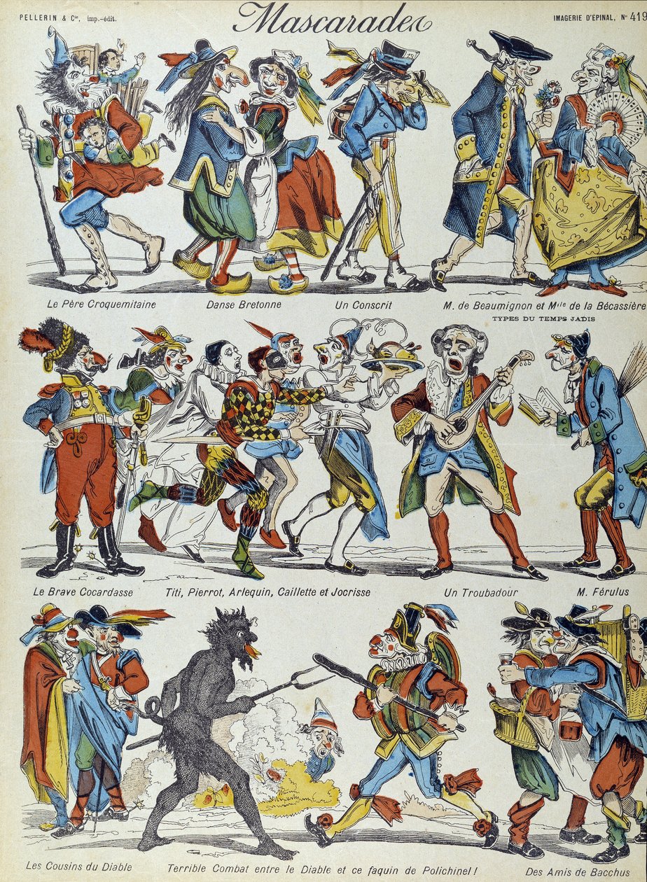 Mascarade : personnages caricaturés masqués - Image d
