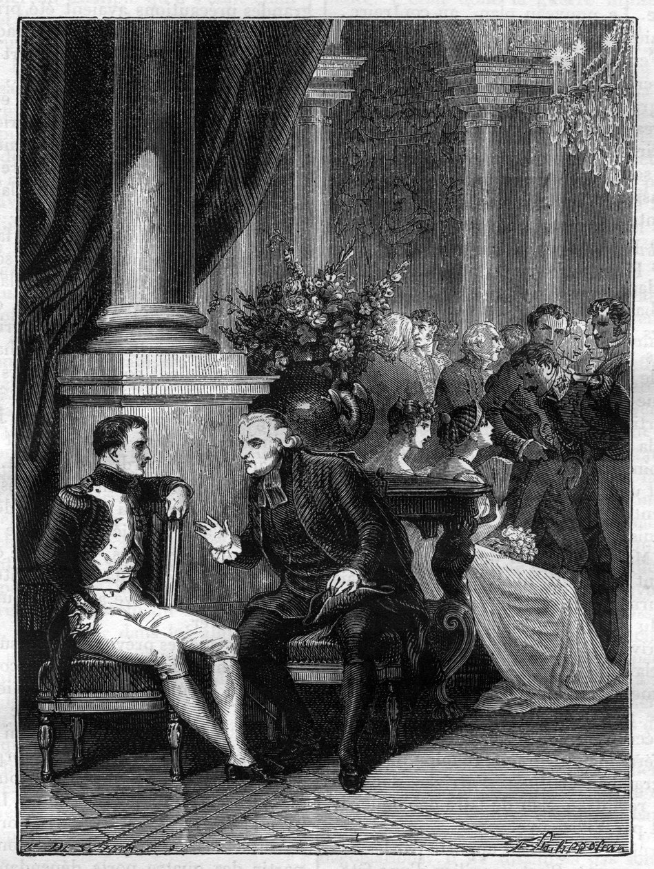 Rencontre à Gênes (Gênova) en Italie de Napoléon Ier avec le cardinal Jean Siffrein Maury (1746-1817) 1805 - dans « Histoire de l
