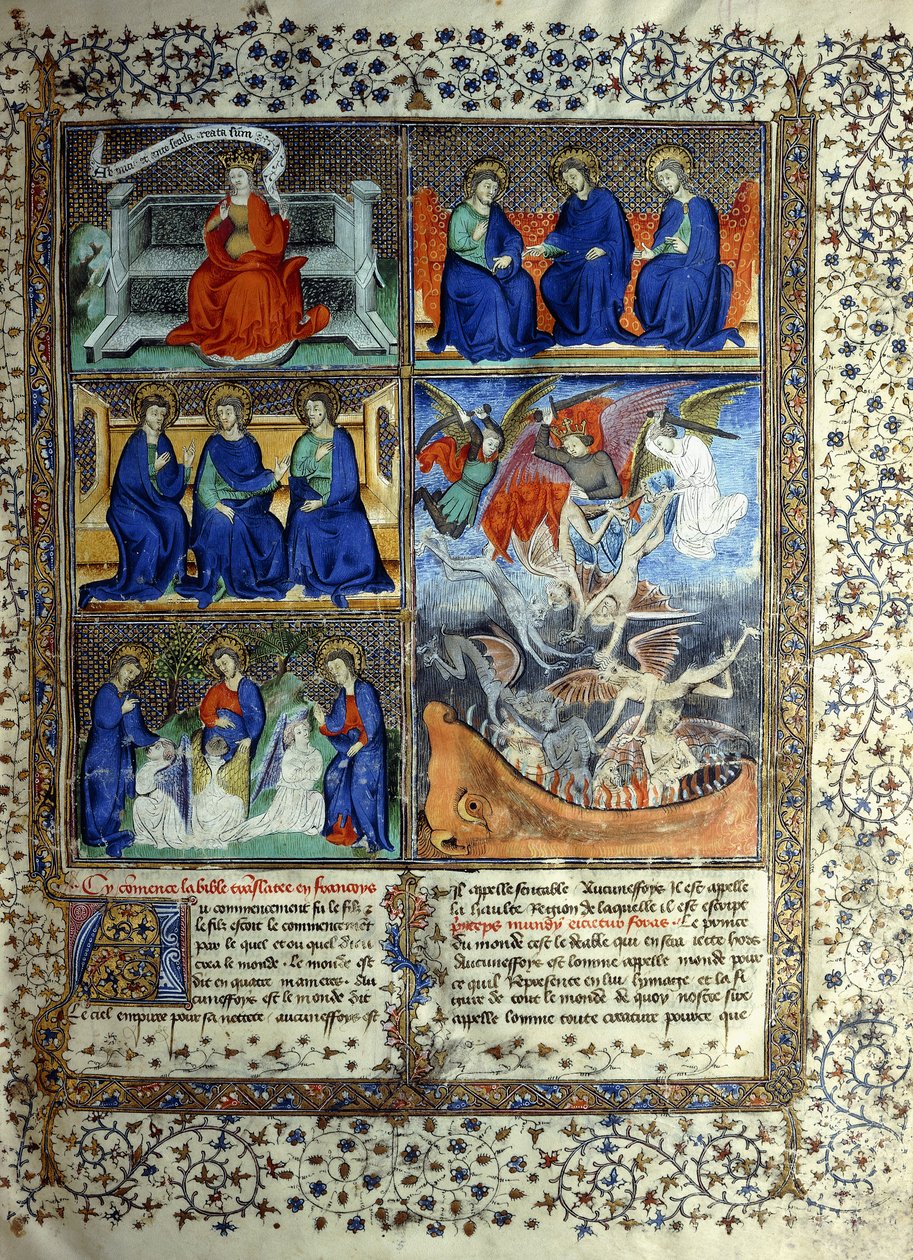 Miniature représentant le Royaume des Cieux avant la création : Sapientia, la Trinité et l