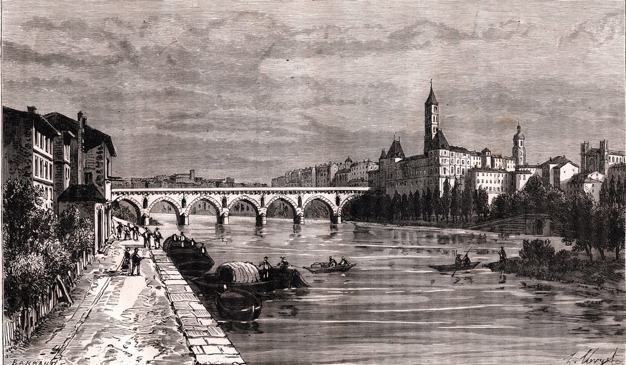 Montauban - Languedoc-Roussillon-Midi-Pyrénées - gravure dans « La France illustrée : géographie, histoire, administration statistique » par V.-A. Malt-Brown. 1884 - French School