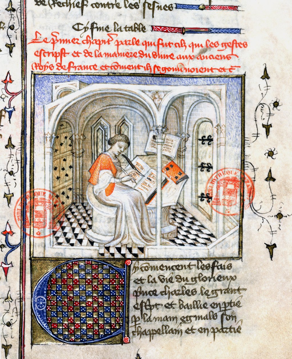 Un moine écrivant, des Chroniques de Saint-Denis - French School