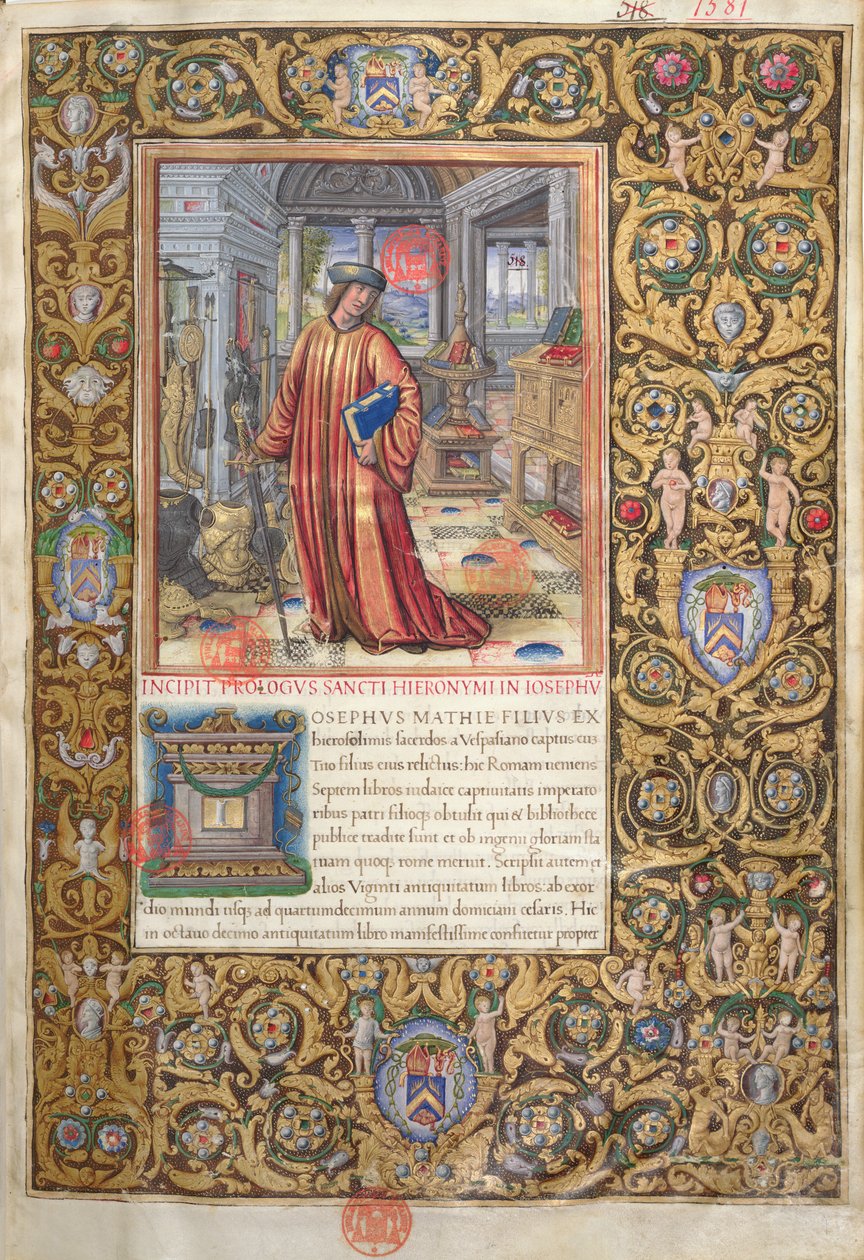 Flavius Josèphe dans son étude, illustration pour le Prologue des Antiquités des Juifs (Antiquitates Judaicae) par Flavius Josèphe, c.1503 - French School