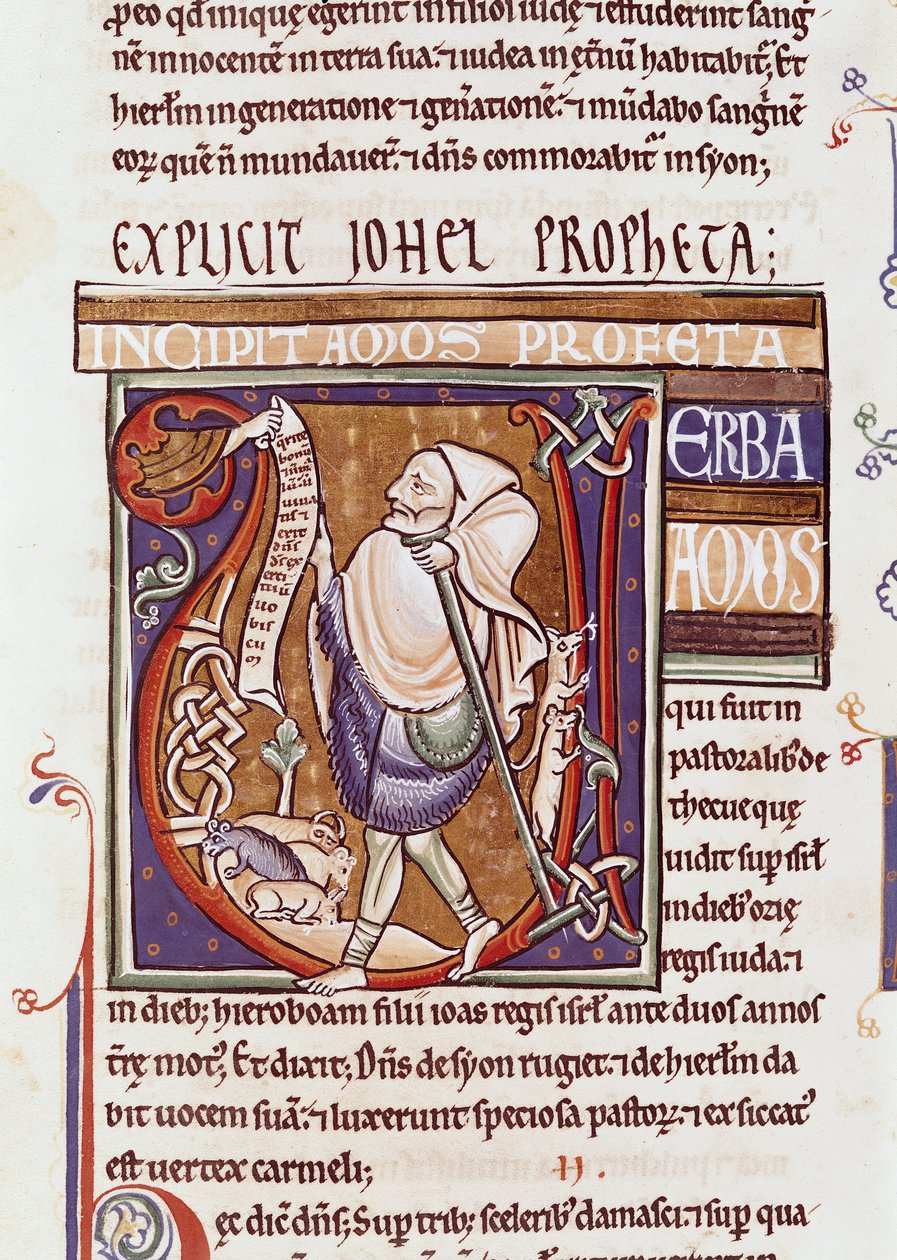 Ms 1 fol.194v Initiale historiée V représentant Amos, de la Bible de Souvigny - French School