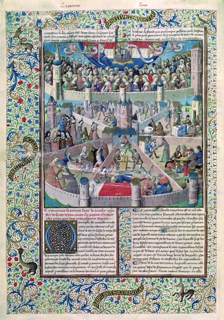 Ms 246 fol.3v Vices et vertus sur Terre, de La Cité de Dieu de Saint Augustin d