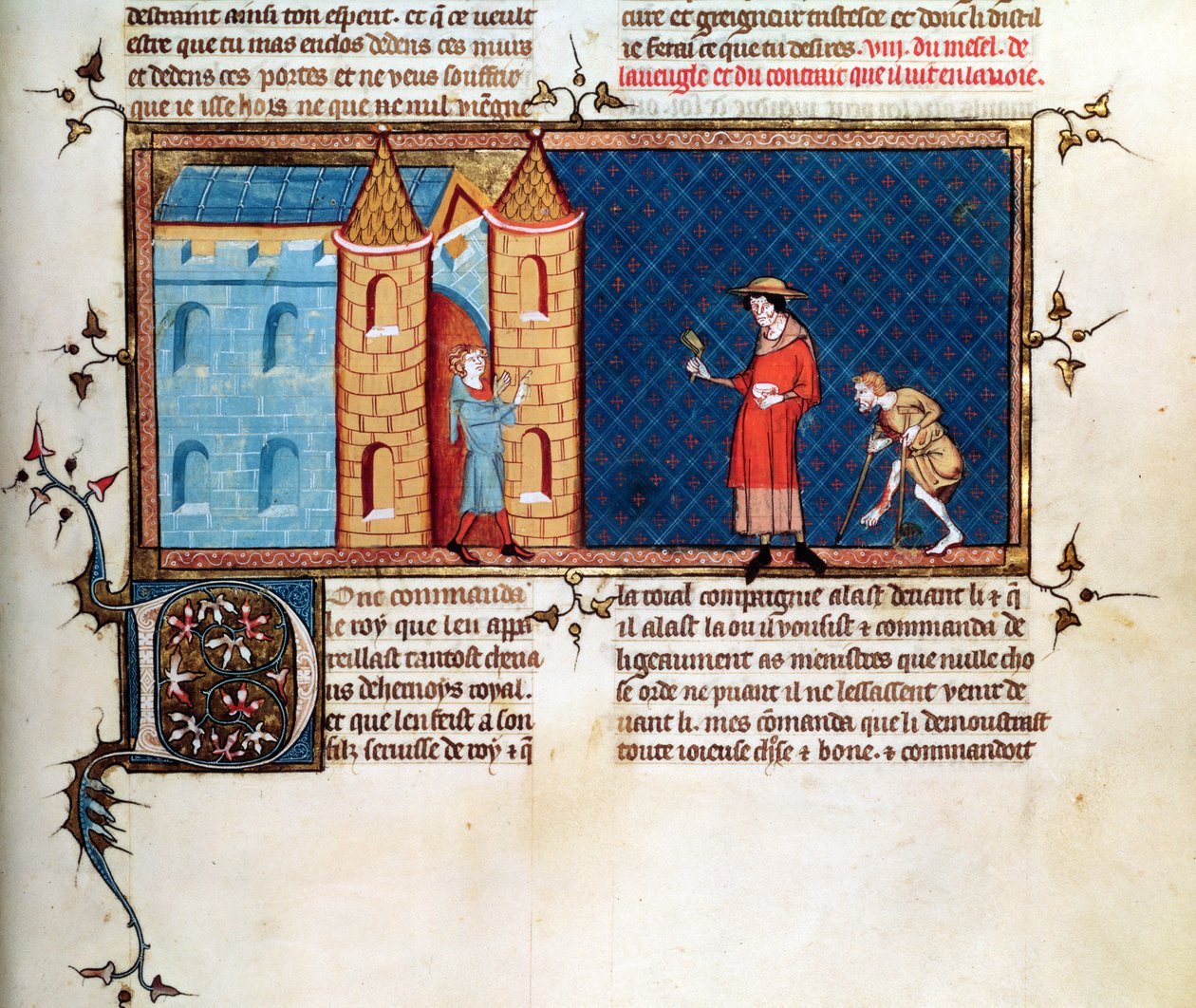 Deux lépreux mendiant, du Miroir Historial, par Vincent de Beauvais - French School