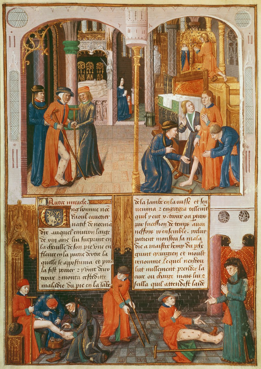 Ms Fr 2829 fol.89 Miracles au tombeau de Saint Louis, du Livre des Faiz de Monseigneur Saint Louis - French School
