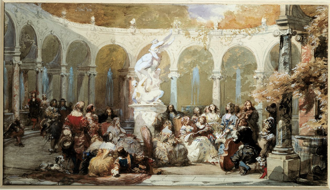 Scène musicale dans les jardins de Versailles - French School