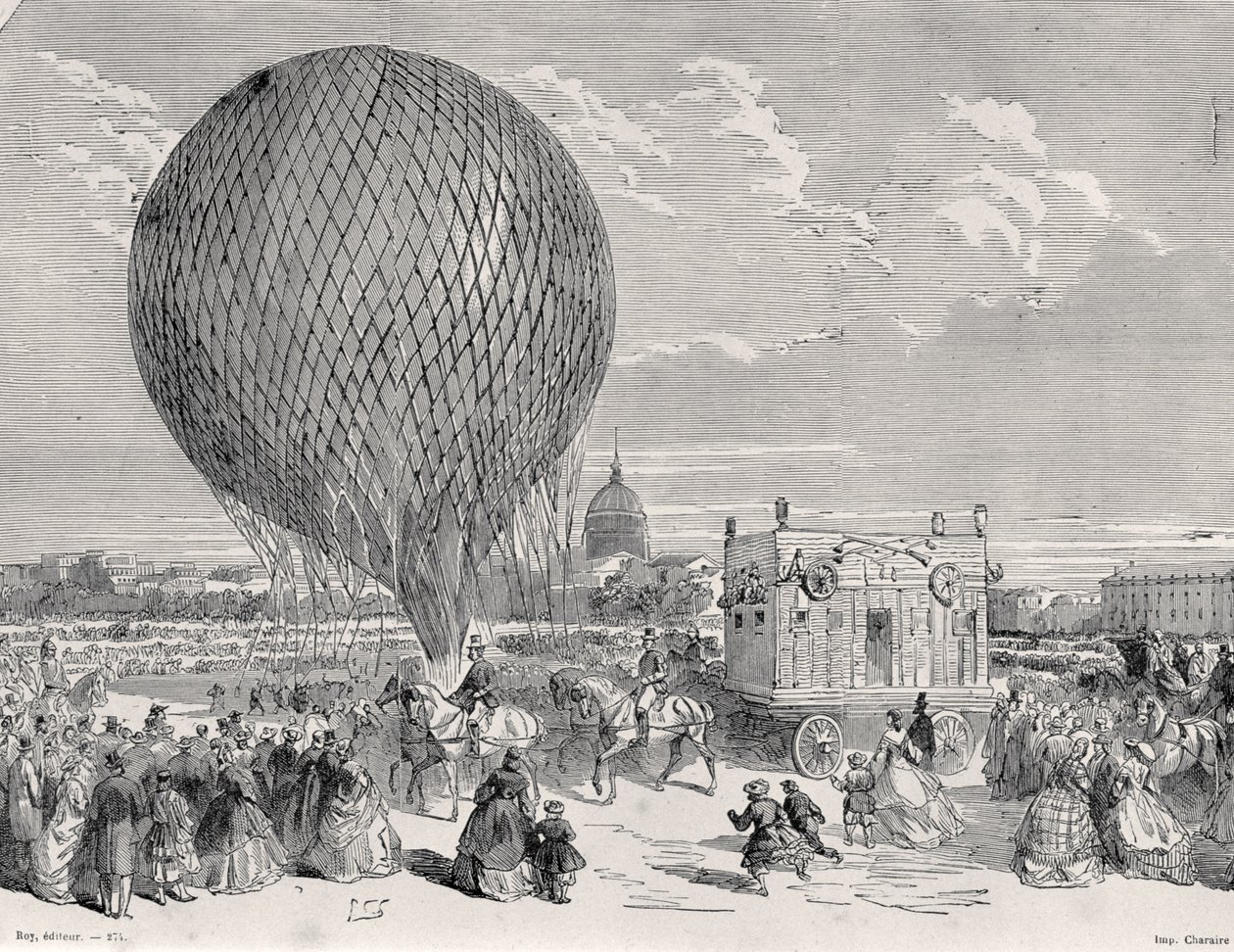 Ballon de Nadar, Le Géant préparé au Champ de Mars, Paris pour son premier vol le 4 octobre 1863, illustration de Paris à Travers Les Siècles : Tome 5, 1889 - French School