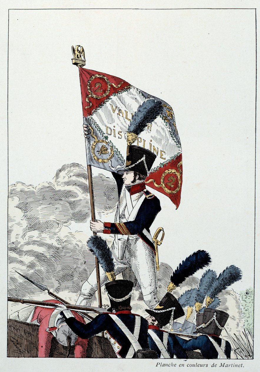 Armée napoléonienne : Infanterie de ligne. Sergent-major plantant son aigle sur une terreur qui a été drastiquement anéantie. Gravure de Martinet (19ème siècle) 1808. Malmaison, Musée du Château. - French School