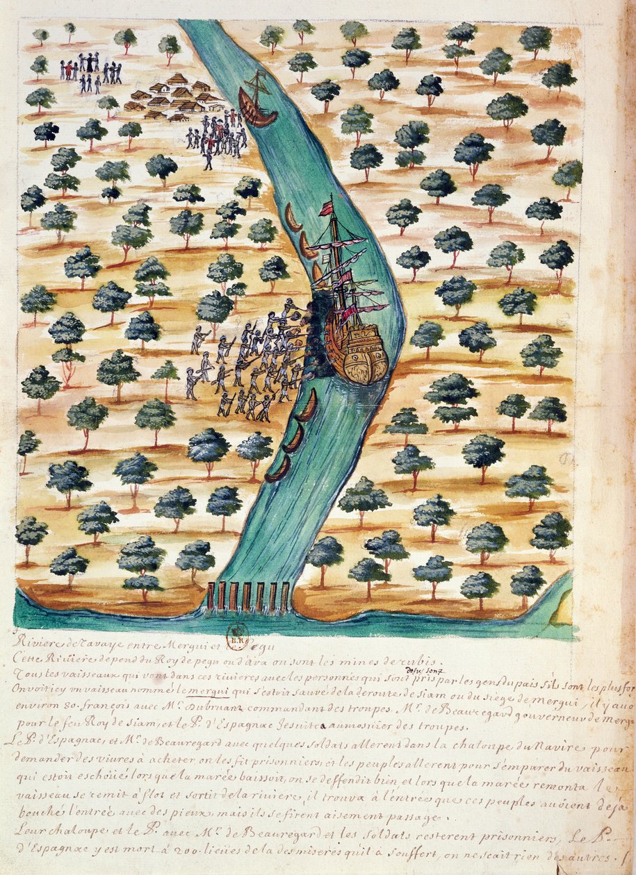 Indigènes attaquant des navires français sur la rivière Tavoy, d