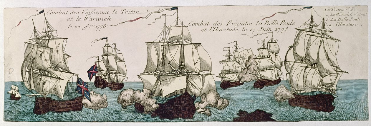 Engagements navals entre les flottes française et anglaise pendant la Révolution américaine en 1778 - French School