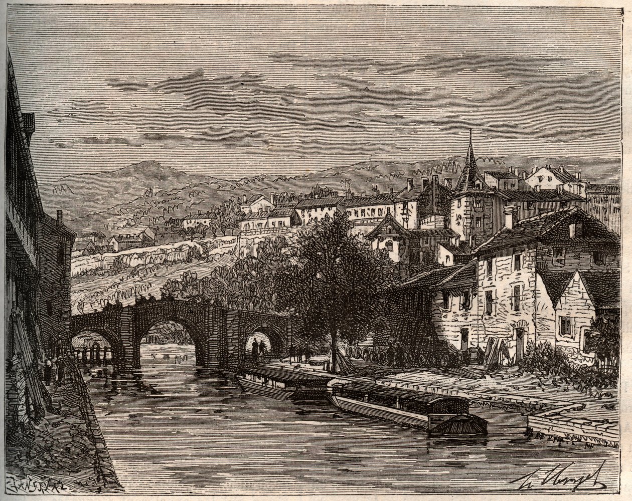 Nérac - Lot-et-Garonne - gravure dans « La France illustrée : géographie, histoire, administration statistique » par V.A. Malt-Brown. 1884 - French School