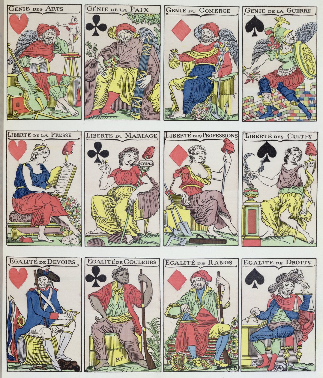 Nouveaux designs de cartes à jouer datant de la Révolution française, 1793 - French School