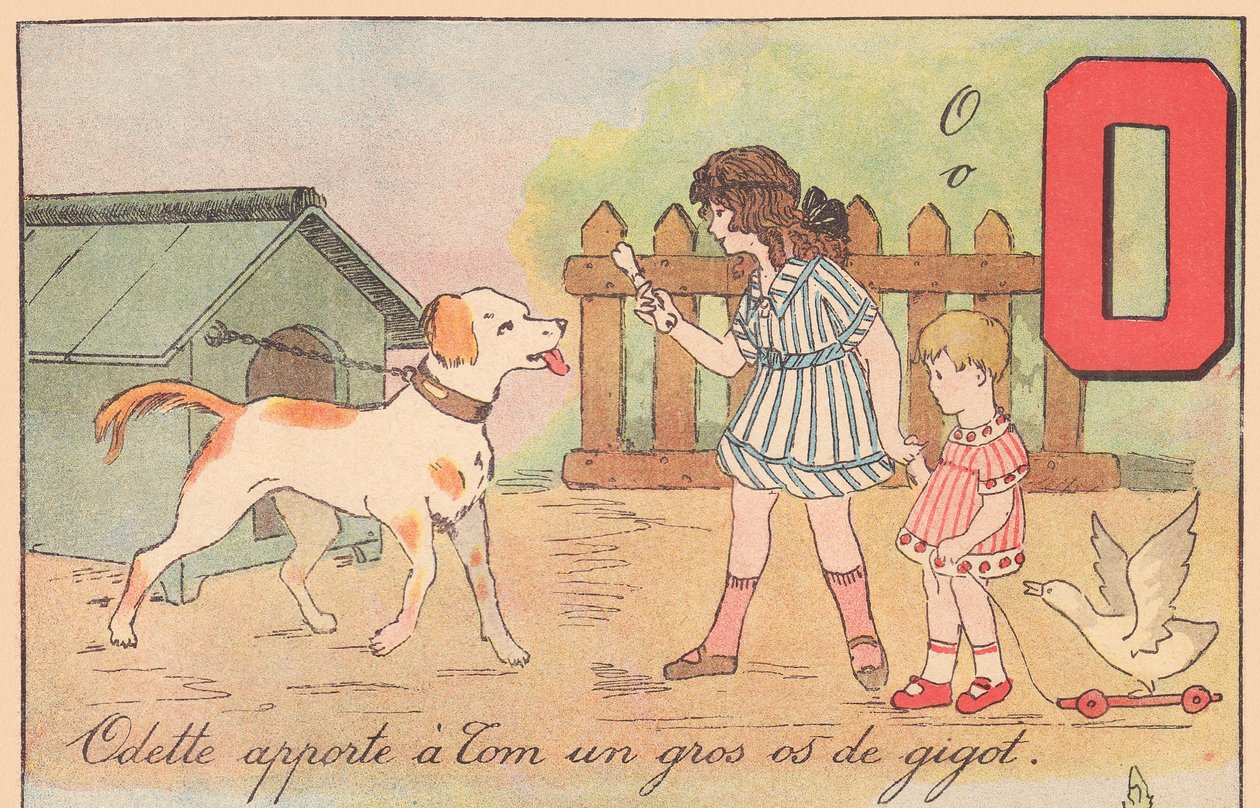 Odette apporte à Tom un grand os de jambe, vers 1920 - French School