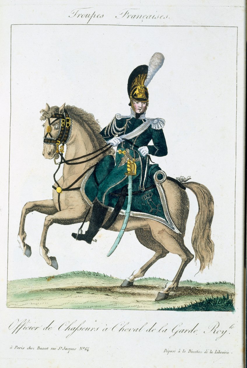 Officier des Gardes Royales à Cheval, de Troupes Françaises, pub. chez Basset, Paris, vers 1790 - French School