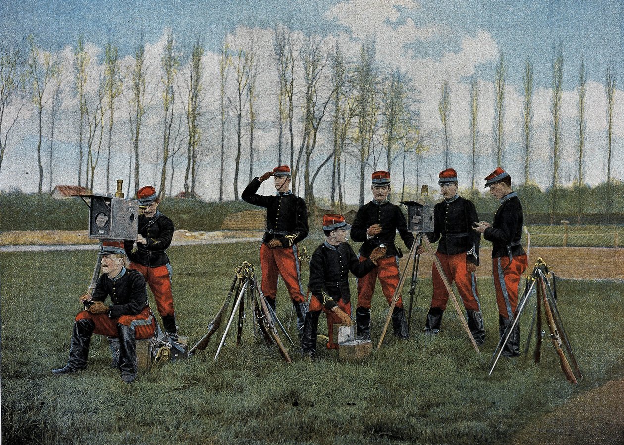 Séance de télégraphe optique - dans « Album militaire » - service domestique : cavalerie - French School