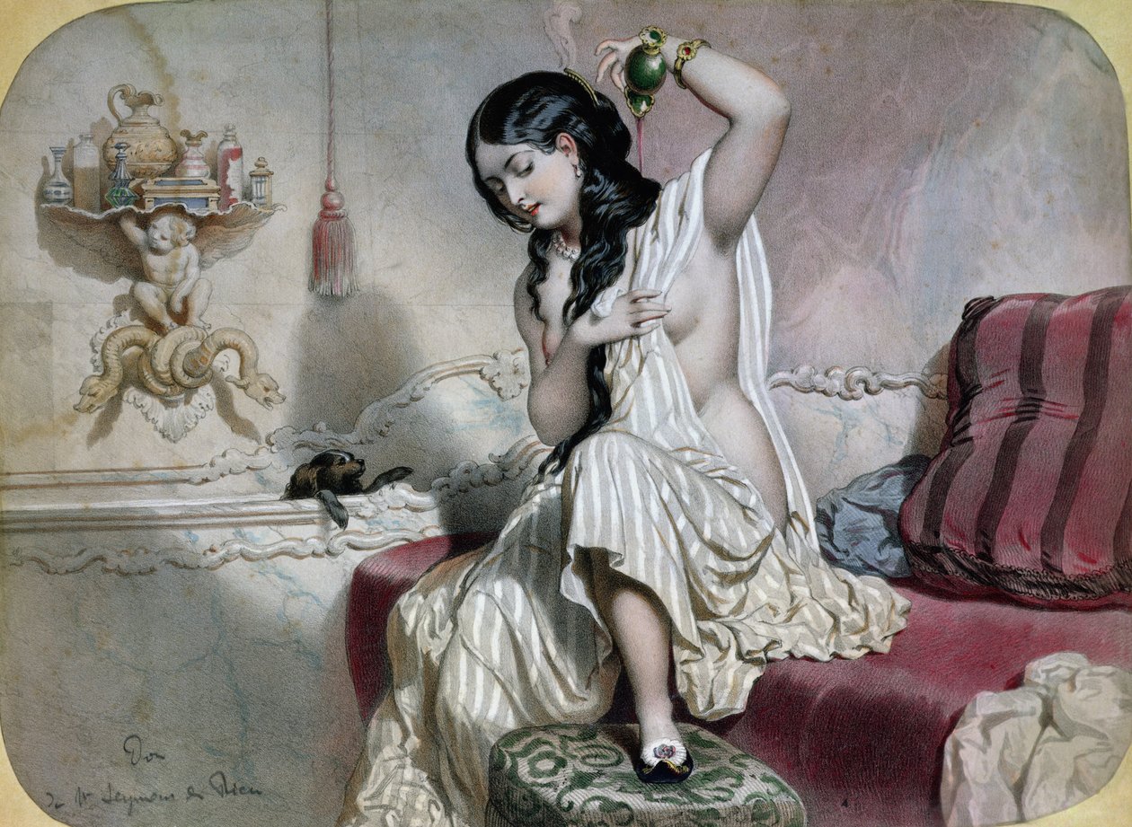 Femme orientale à sa toilette, milieu 19e siècle - French School