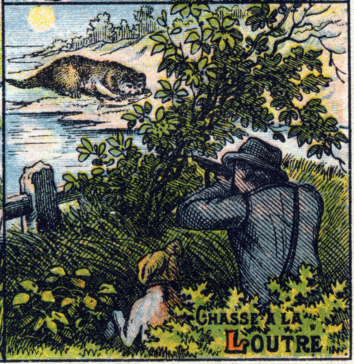 Scène de chasse à la loutre. Alphabet syllabaire des chasses Imagerie d