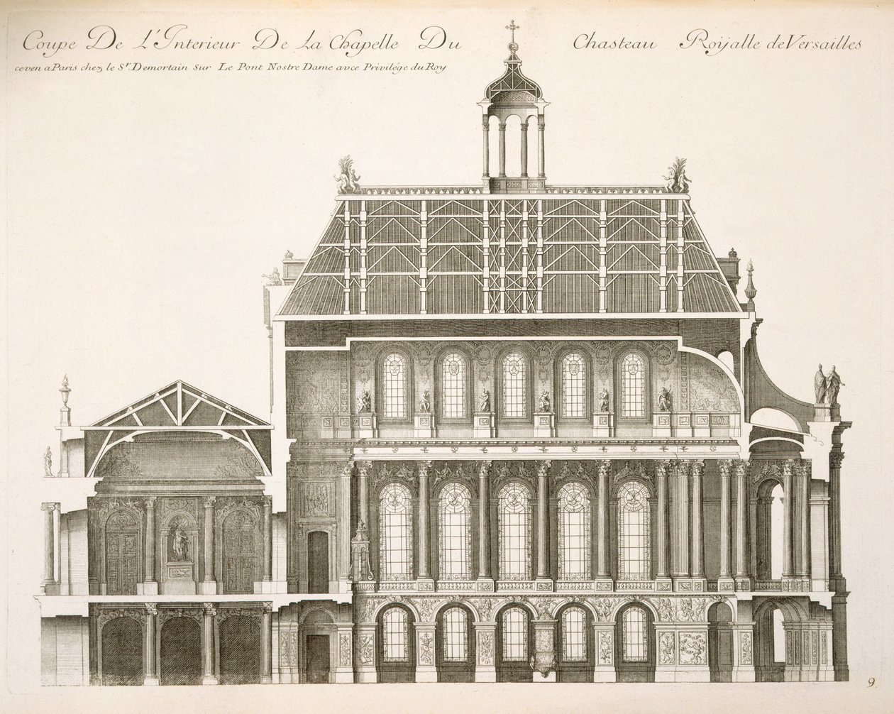 Palais du Louvre : la chapelle royale, section, vers 1720 - French School