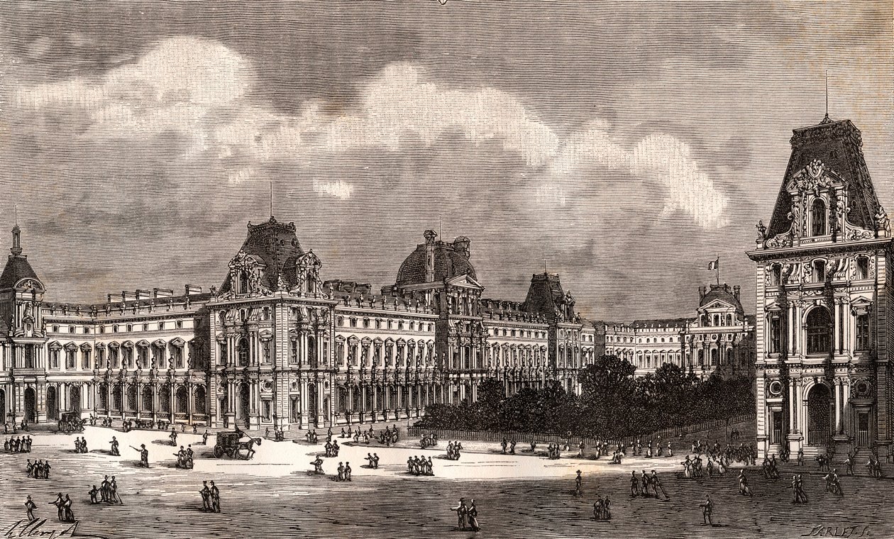 Paris Le Louvre - gravure dans "La France illustrée: géographie, histoire, administration statistique" par V.A. Malte-Brun. 1884 - French School